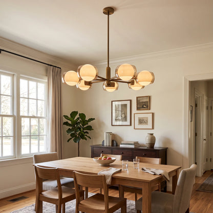 Royelux Dual Glass Globe Chandelier Mid Century Modern Bronze Pendant Light - Royale Basic