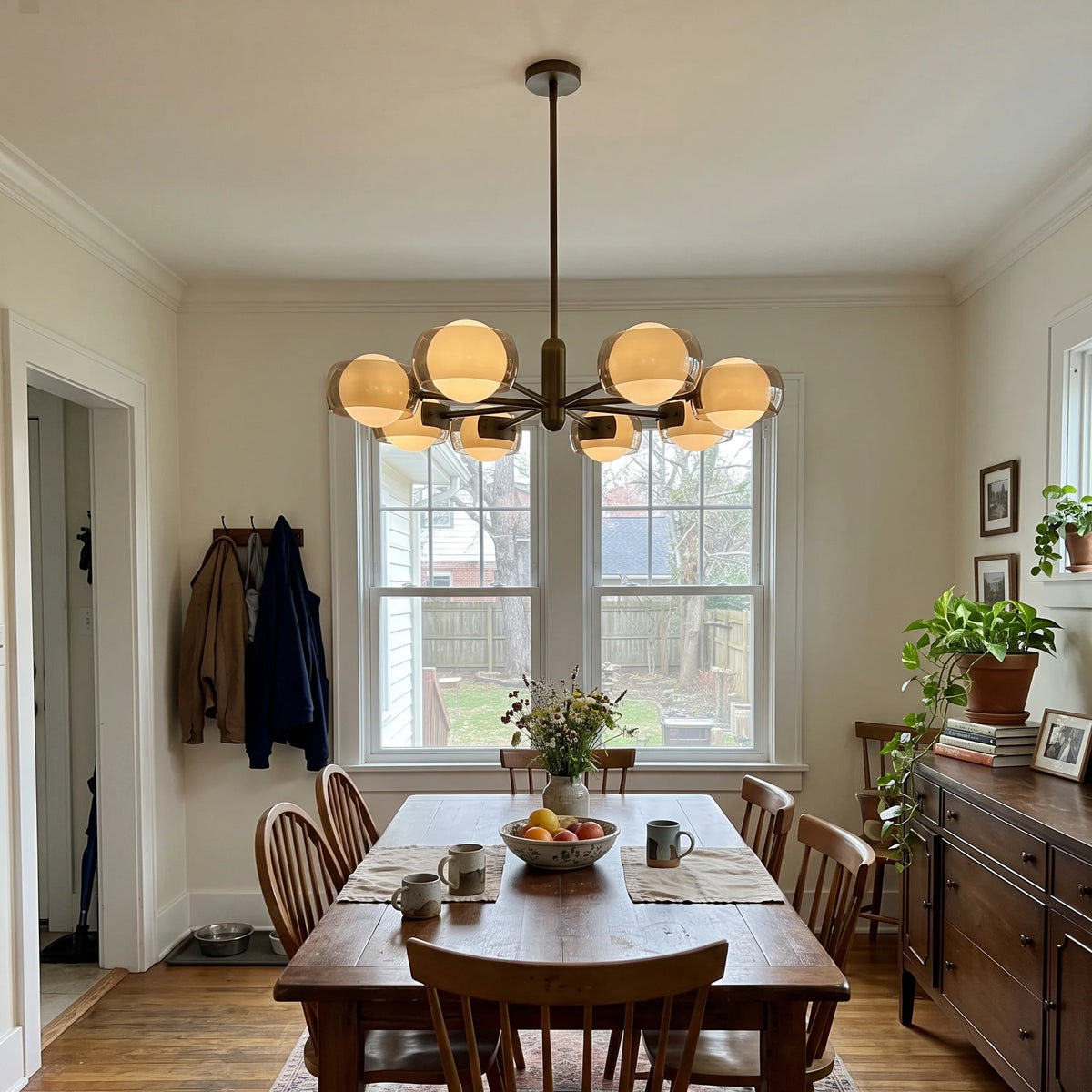 Royelux Dual Glass Globe Chandelier Mid Century Modern Bronze Pendant Light - Royale Basic
