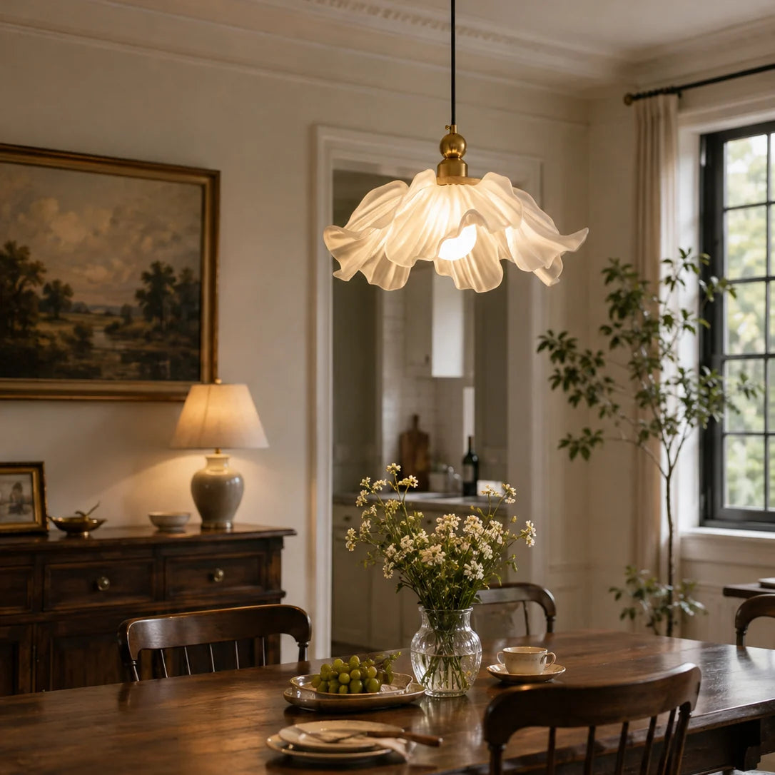 Royelux Frosted Glass Floral Pendant Light Modern Flower Hanging Lamp - Royale Basic