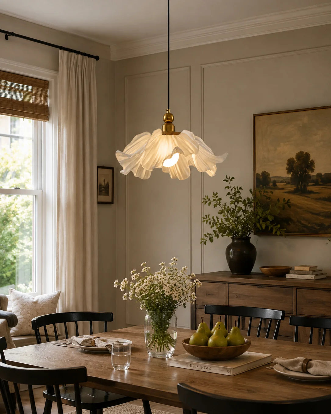 Royelux Frosted Glass Floral Pendant Light Modern Flower Hanging Lamp - Royale Basic
