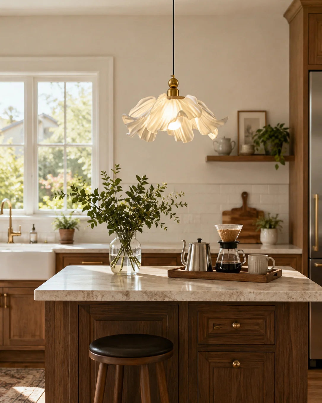 Royelux Frosted Glass Floral Pendant Light Modern Flower Hanging Lamp - Royale Basic