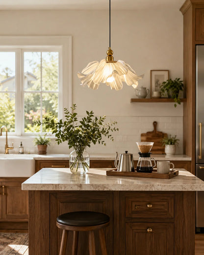 Royelux Frosted Glass Floral Pendant Light Modern Flower Hanging Lamp - Royale Basic