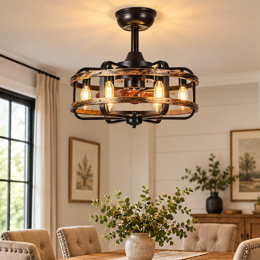 Royelux Industrial Flush Mount Ceiling Fan With Lights And Remote Control - Rustic Walnut Finish