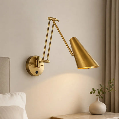 Royelux Industrial Swing Arm Wall Sconce Adjustable Matte Black And Gold LED Light Fixture - Royale Basic