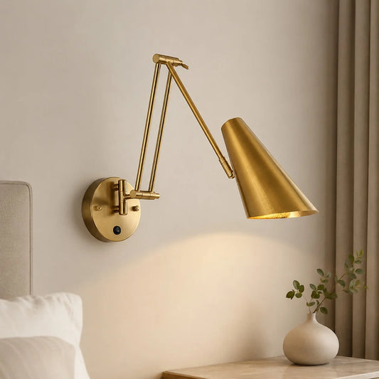 Royelux Industrial Swing Arm Wall Sconce - Adjustable Matte Black & Gold Dimmable LED Fixture - Royale Basic