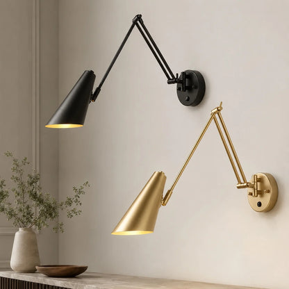 Royelux Industrial Swing Arm Wall Sconce Adjustable Matte Black And Gold LED Light Fixture - Royale Basic