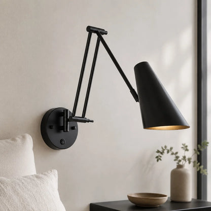 Royelux Industrial Swing Arm Wall Sconce Adjustable Matte Black And Gold LED Light Fixture - Royale Basic