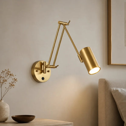 Royelux Industrial Swing Arm Wall Sconce Adjustable Matte Black And Gold LED Light Fixture - Royale Basic