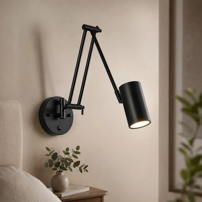 Royelux Industrial Swing Arm Wall Sconce Adjustable Matte Black And Gold LED Light Fixture - Royale Basic