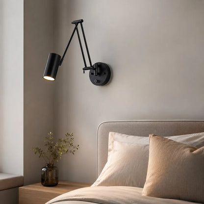 Royelux Industrial Swing Arm Wall Sconce Adjustable Matte Black And Gold LED Light Fixture - Royale Basic