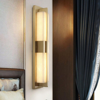Royelux Modern Alabaster Brass Wall Sconce - Elegant Rectangular LED Lighting for Home-Royale Basic