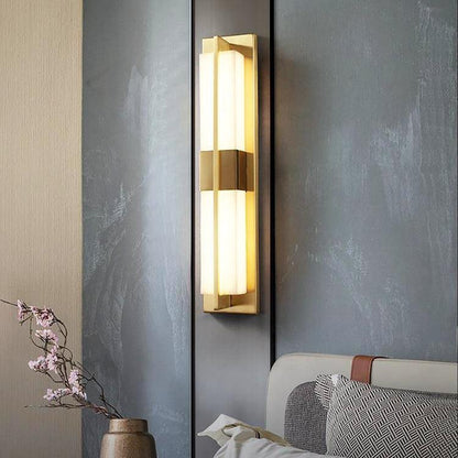 Royelux Modern Alabaster Brass Wall Sconce - Elegant Rectangular LED Lighting for Home-Royale Basic