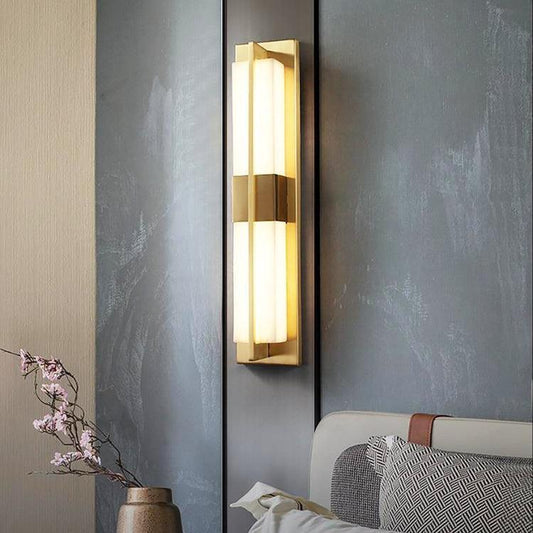 Royelux Modern Alabaster Brass Wall Sconce - Elegant Rectangular LED Lighting for Home-Royale Basic