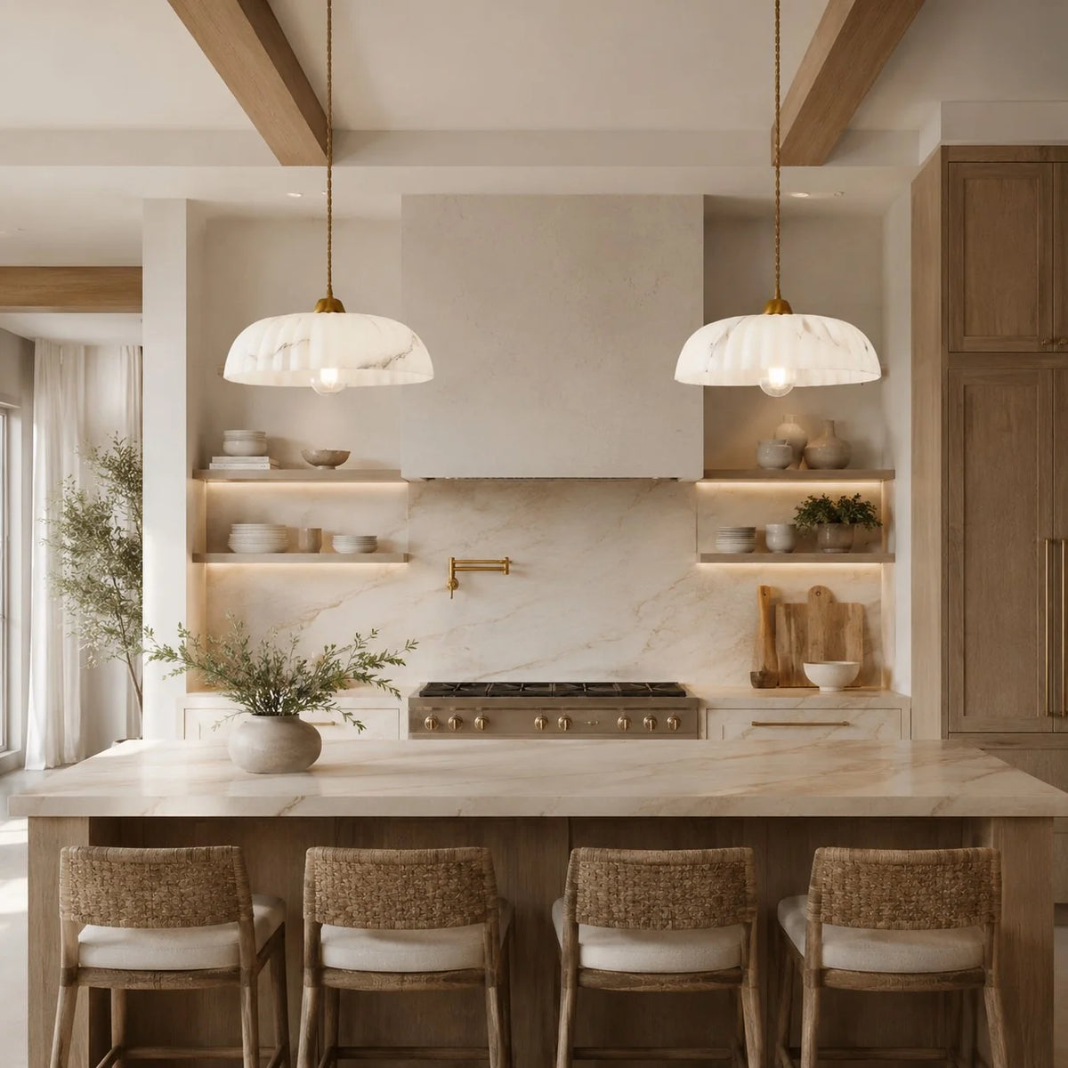 Royelux Modern Alabaster Pendant Light Antique Gold Hanging Lamp - Royale Basic