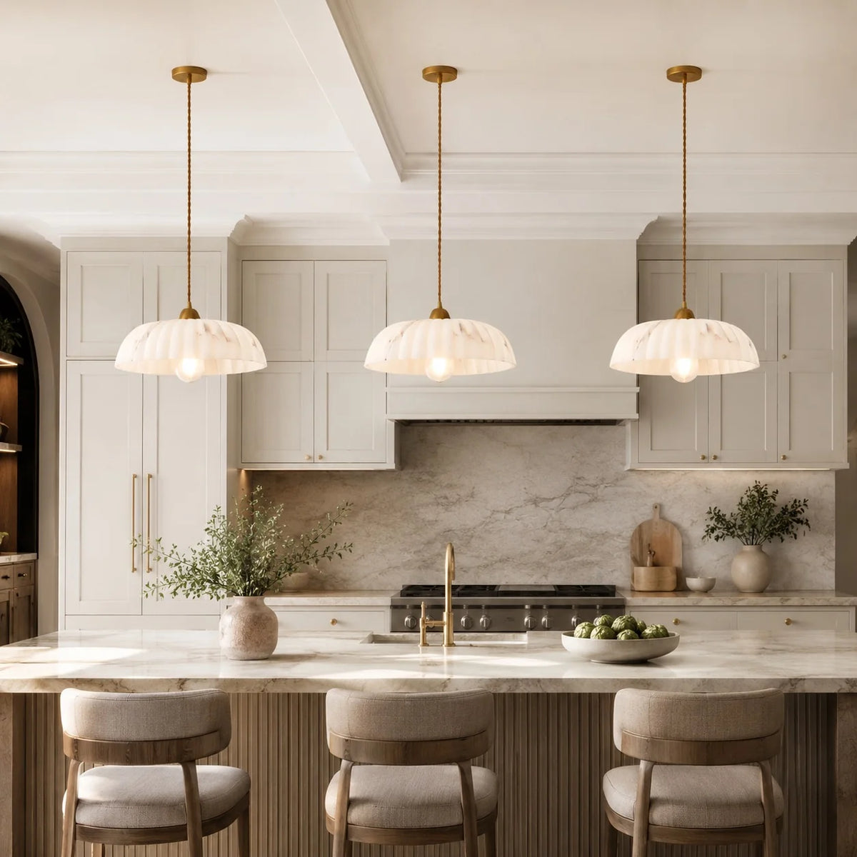 Royelux Modern Alabaster Pendant Light Antique Gold Hanging Lamp - Royale Basic