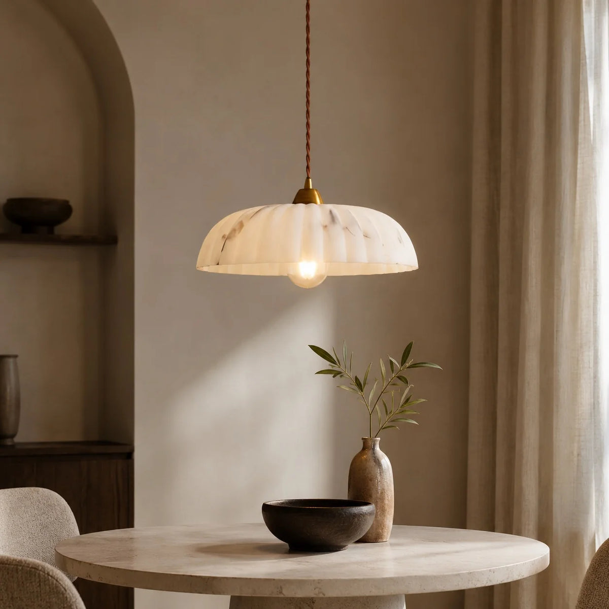 Royelux Modern Alabaster Pendant Light Antique Gold Hanging Lamp - Royale Basic