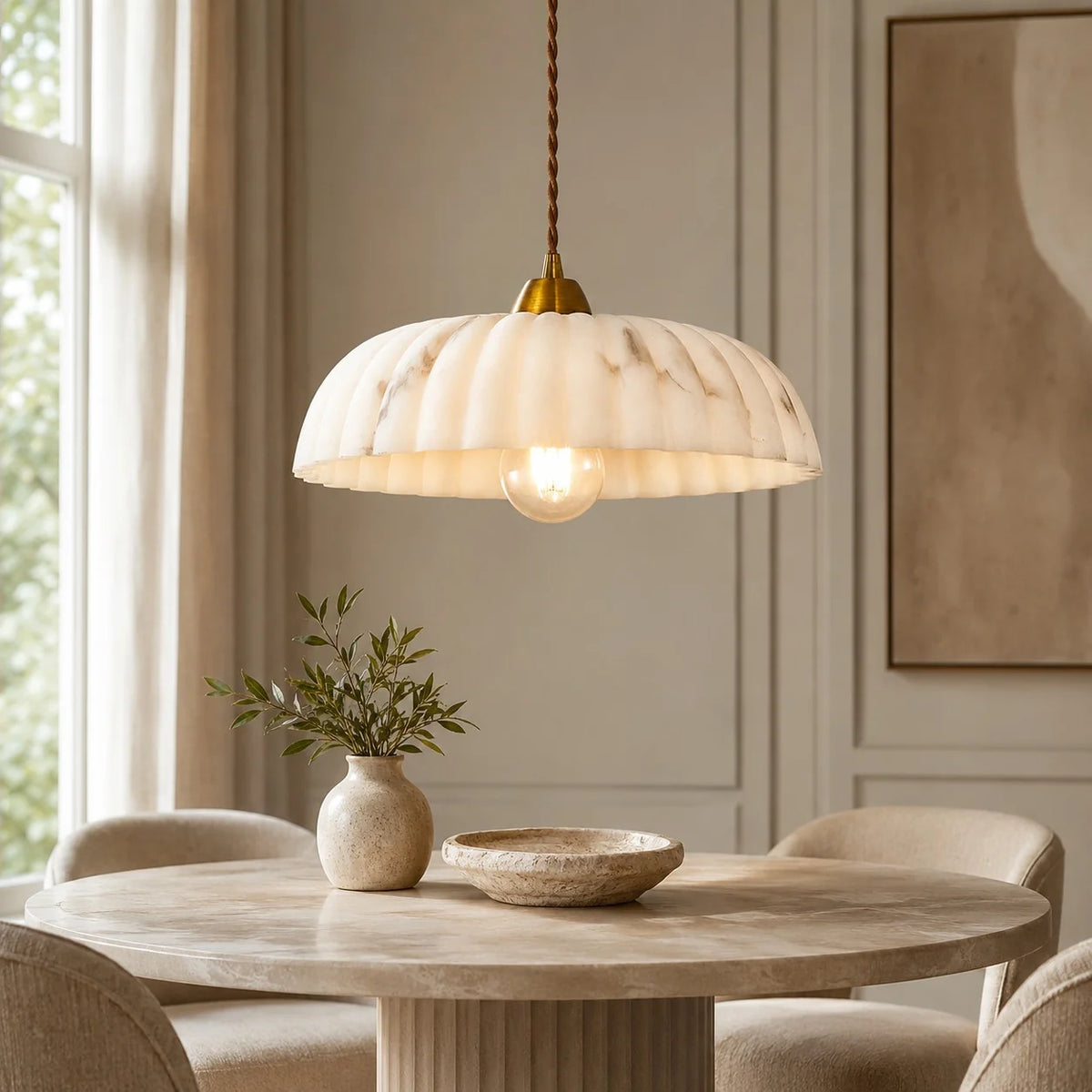 Royelux Modern Alabaster Pendant Light Antique Gold Hanging Lamp - Royale Basic