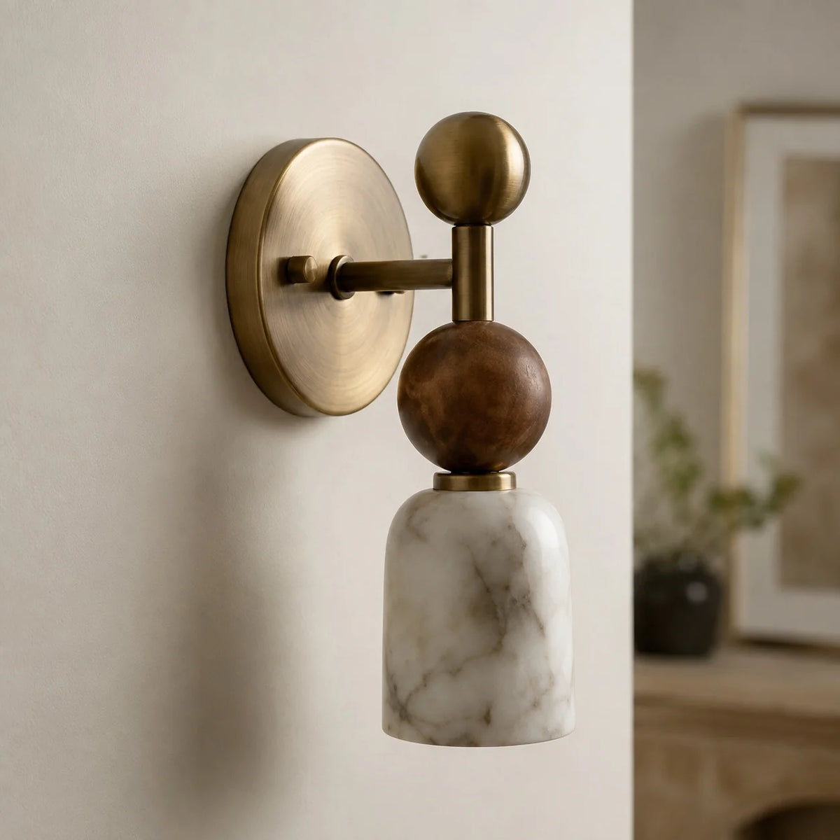 Royelux Modern Alabaster Wall Sconce With Dark Marble Accent Lighting Fixture - Royale Basic