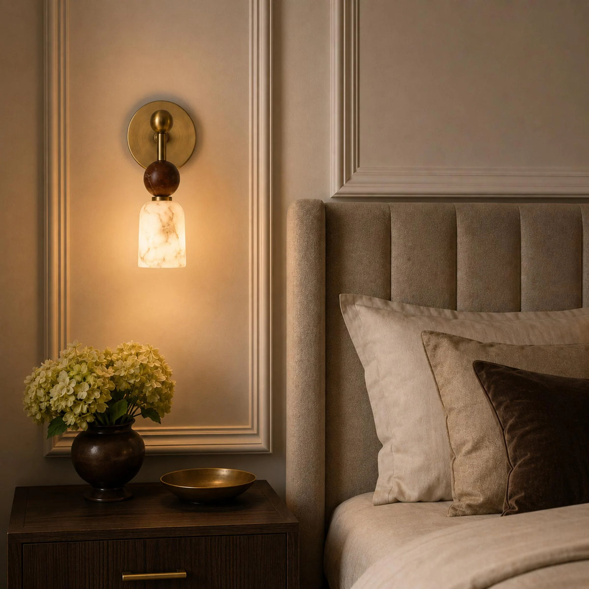 Royelux Modern Alabaster Wall Sconce With Dark Marble Accent Lighting Fixture - Royale Basic