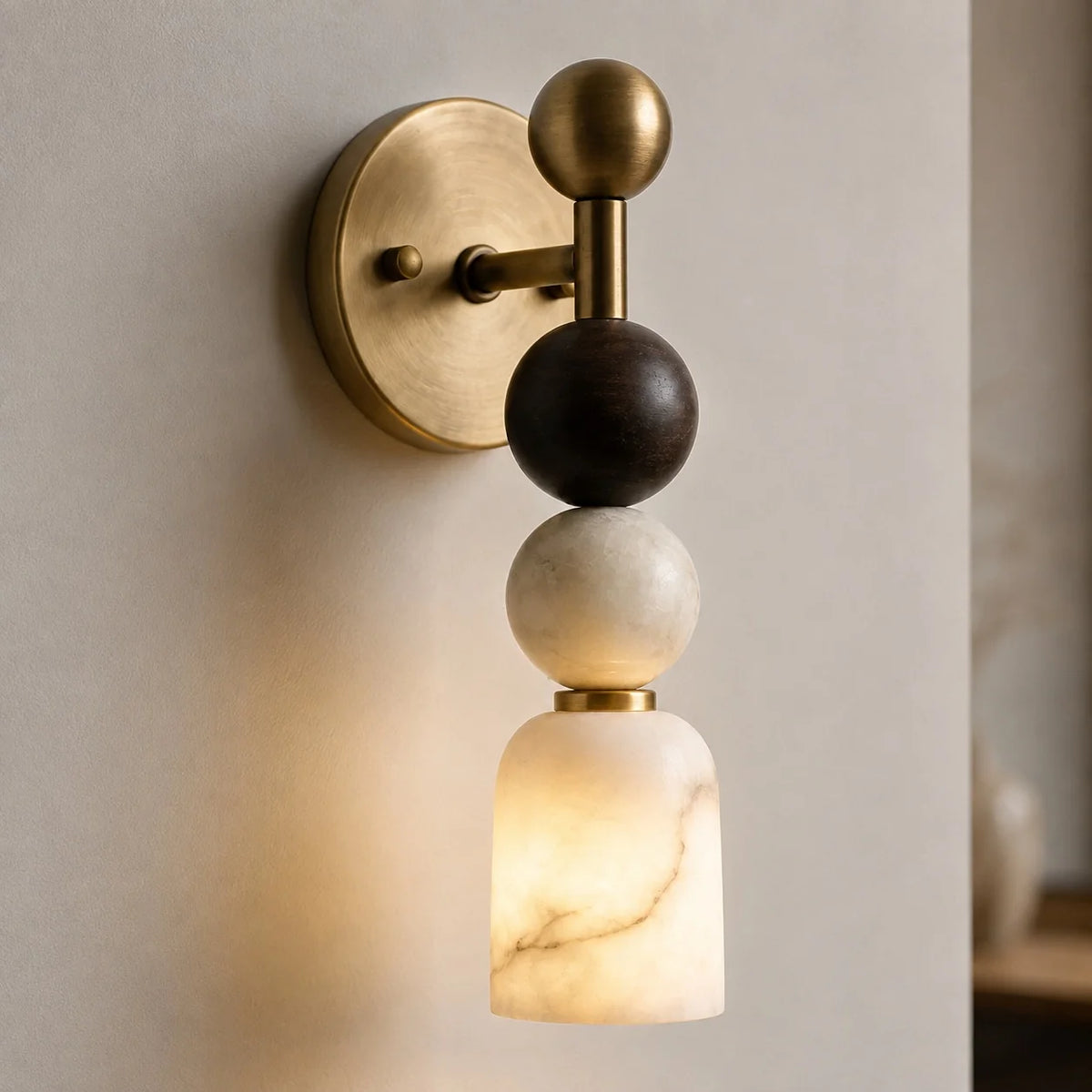 Royelux Modern Alabaster Wall Sconce With Dark Marble Accent Lighting Fixture - Royale Basic