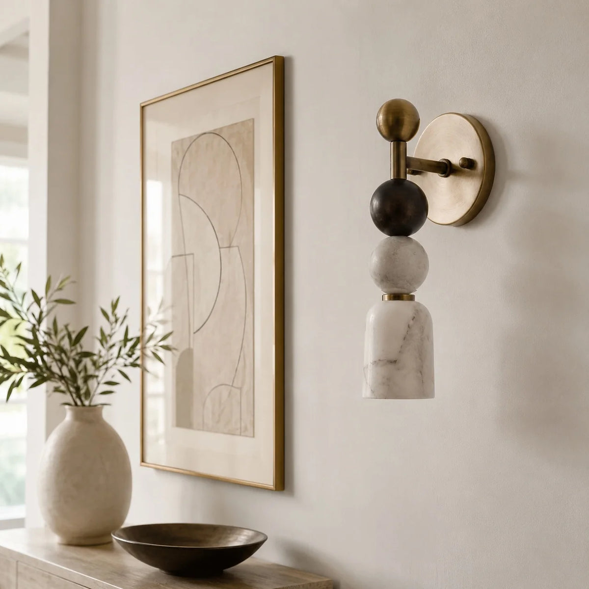 Royelux Modern Alabaster Wall Sconce With Dark Marble Accent Lighting Fixture - Royale Basic