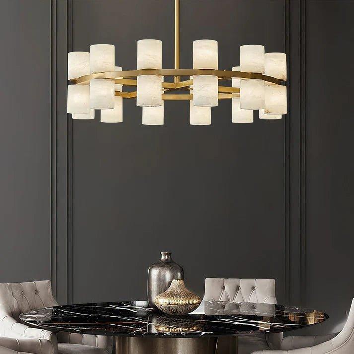 Royelux Modern Brass Alabaster Chandelier | Luxury LED Ring Pendant Light-Royale Basic