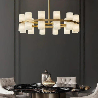 Royelux Modern Brass Alabaster Chandelier | Luxury LED Ring Pendant Light-Royale Basic
