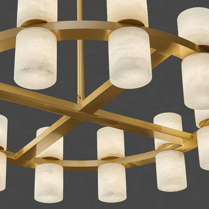 Royelux Modern Brass Alabaster Chandelier | Luxury LED Ring Pendant Light-Royale Basic
