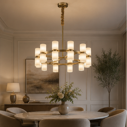 Royelux Modern Brass Alabaster Chandelier | Luxury LED Ring Pendant Light-Royale Basic