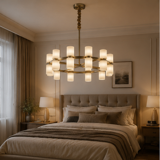 Royelux Modern Brass Alabaster Chandelier | Luxury LED Ring Pendant Light-Royale Basic
