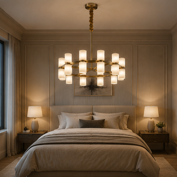 Royelux Modern Brass Alabaster Chandelier | Luxury LED Ring Pendant Light-Royale Basic