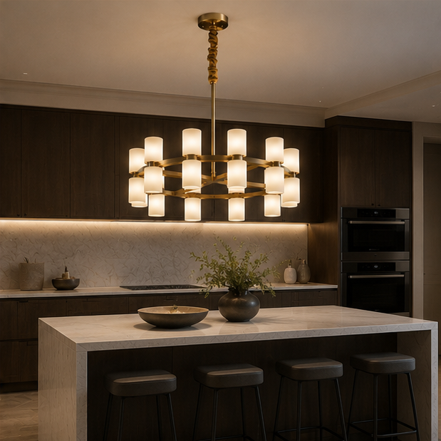 Royelux Modern Brass Alabaster Chandelier | Luxury LED Ring Pendant Light-Royale Basic