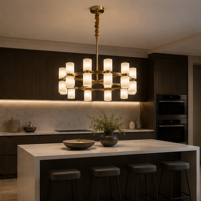 Royelux Modern Brass Alabaster Chandelier | Luxury LED Ring Pendant Light-Royale Basic