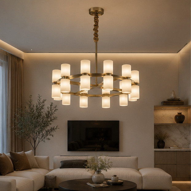 Royelux Modern Brass Alabaster Chandelier | Luxury LED Ring Pendant Light-Royale Basic