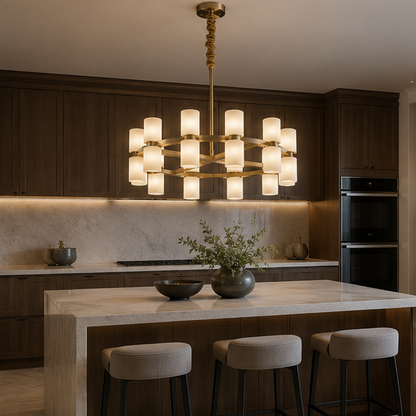 Royelux Modern Brass Alabaster Chandelier | Luxury LED Ring Pendant Light-Royale Basic