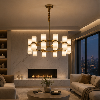 Royelux Modern Brass Alabaster Chandelier | Luxury LED Ring Pendant Light-Royale Basic