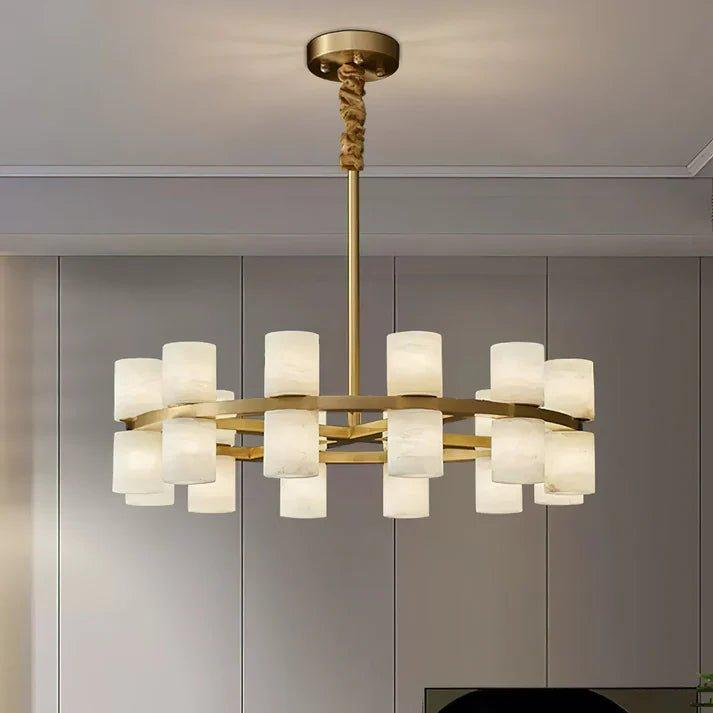 Royelux Modern Brass Alabaster Chandelier | Luxury LED Ring Pendant Light-Royale Basic