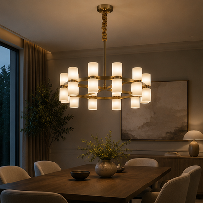 Royelux Modern Brass Alabaster Chandelier | Luxury LED Ring Pendant Light-Royale Basic
