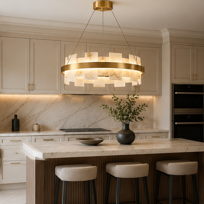 Royelux Modern Brass Chandelier with Natural Alabaster Shade - Modern Luxury Light-Royale Basic