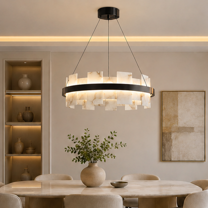 Royelux Modern Brass Chandelier with Natural Alabaster Shade - Modern Luxury Light-Royale Basic