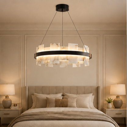 Royelux Modern Brass Chandelier with Natural Alabaster Shade - Modern Luxury Light-Royale Basic