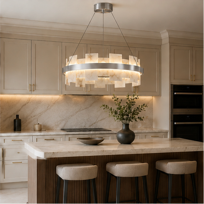 Royelux Modern Brass Chandelier with Natural Alabaster Shade - Modern Luxury Light-Royale Basic