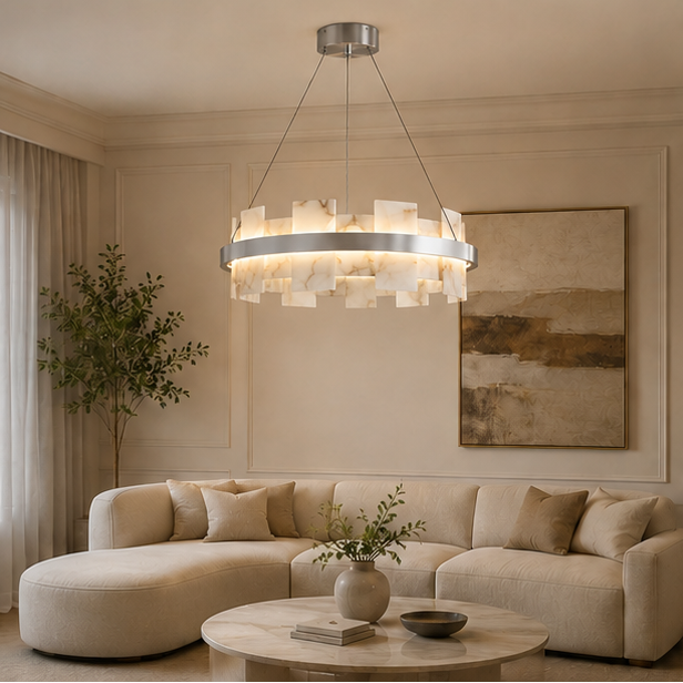 Royelux Modern Brass Chandelier with Natural Alabaster Shade - Modern Luxury Light-Royale Basic