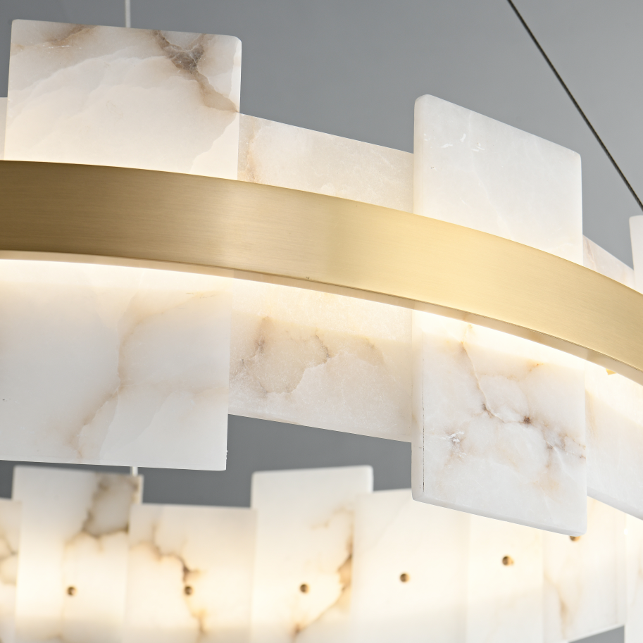 Royelux Modern Brass Chandelier with Natural Alabaster Shade - Modern Luxury Light-Royale Basic