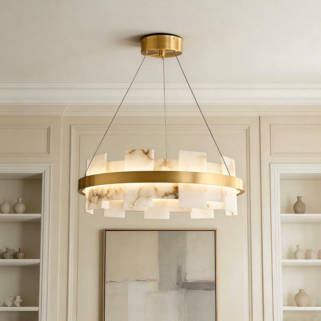 Royelux Modern Brass Chandelier with Natural Alabaster Shade - Modern Luxury Light-Royale Basic