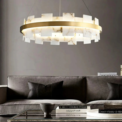 Royelux Modern Brass Chandelier with Natural Alabaster Shade - Modern Luxury Light-Royale Basic