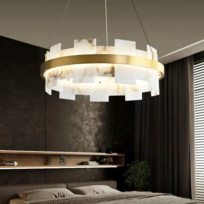 Royelux Modern Brass Chandelier with Natural Alabaster Shade - Modern Luxury Light-Royale Basic