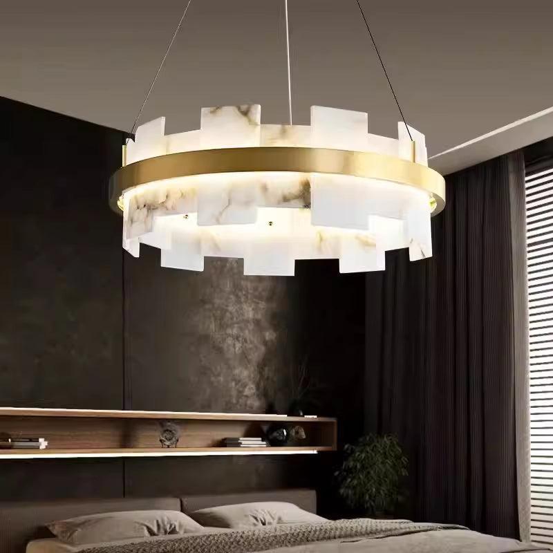 Royelux Modern Brass Chandelier with Natural Alabaster Shade - Modern Luxury Light-Royale Basic