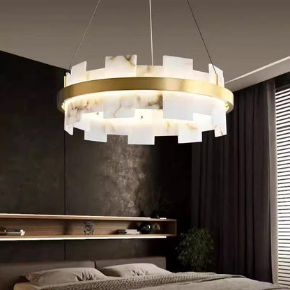 Royelux Modern Brass Chandelier with Natural Alabaster Shade - Modern Luxury Light-Royale Basic