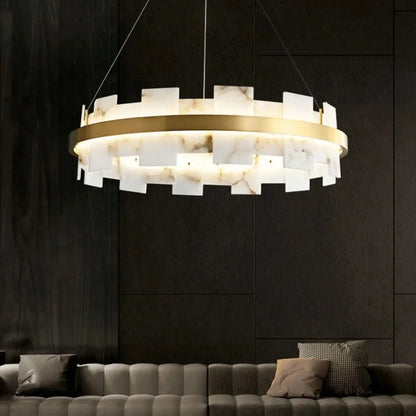 Royelux Modern Brass Chandelier with Natural Alabaster Shade - Modern Luxury Light-Royale Basic